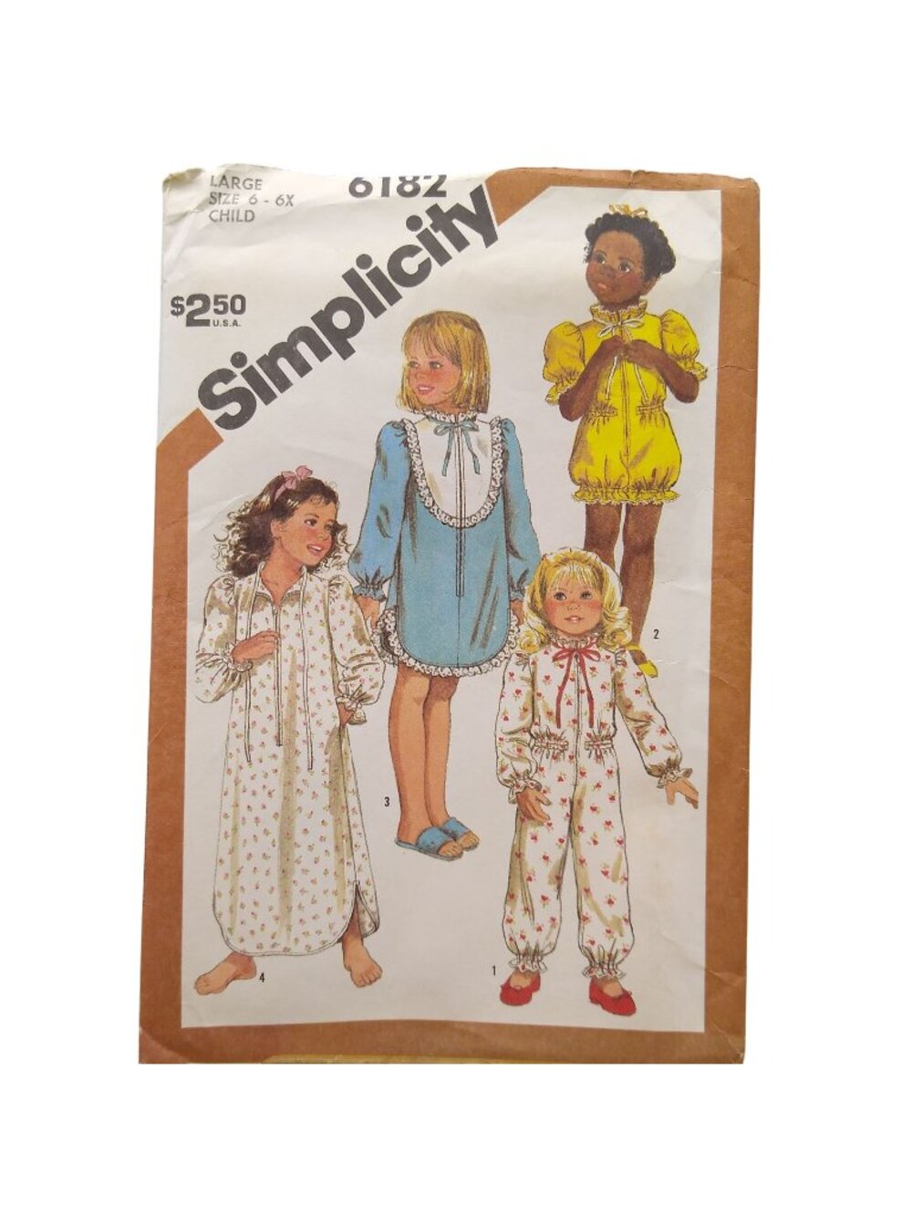 Vintage Sewing PATTERN Simplicity 6182, Childrens 1983 Girls Pajamas Nightgown